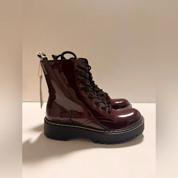 Sincerely Jules Burgundy Lace-Up Boots - Picture 4 of 7